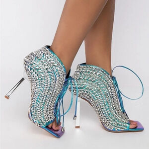 AZALEA WANG ARIEL SILVER MULTI BOOTIE Size 10 NWOT DAMAGE: Missing 1 Rhinestone